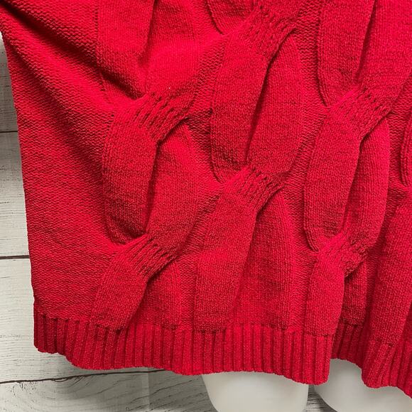 J. Jill Chenille Red Boxy Cropped Cable Knit Sweater Size L Petite - Picture 3 of 9